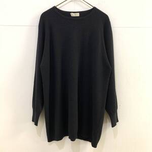 ☆上質 カシミヤ100% CASHMERE クルーネックカシミヤニットセーター ロング丈 ブラック 黒 サイズL 古着【レターパックプラス郵送可】C