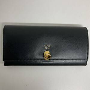 営SA589-60◆ 【美品】FENDI／フェンディ バイザウェイ ブラック レザー ２つ折り 長財布