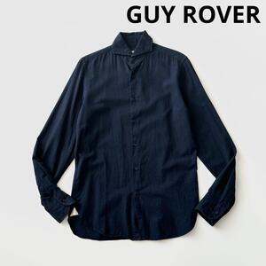 GUY ROVER ギローバー ワイドカラー コットン シャツ XS ネイビー 紺 メンズ カッタウェイ ホリゾンタル 綿 長袖 無地 刺繍ロゴ