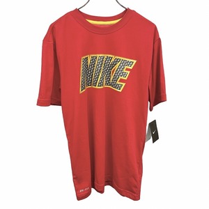 ナイキ 【新品】NIKE Tシャツ DRI-FIT ドライフィット ロゴプリント 英字 文字 半袖 丸首 綿×ポリ M レッド 赤×黄×黒×グレー メンズ