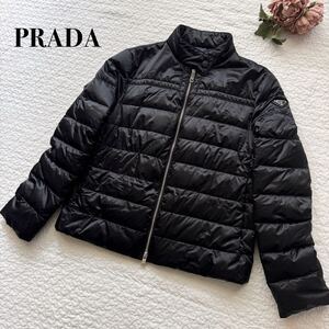 美品■PRADA プラダ ダウンジャケット トライアングルロゴ 三角プレート レディース38 Mサイズ ブラック