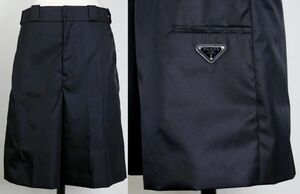 21 PRADA プラダ RE-NYLON ナイロン 三角プレート バミューダ ハーフパンツ 38 黒 pants b8189