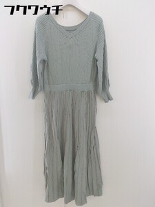 ◇ ◎ natural couture NICE CLAUP Vネック 長袖 膝下丈 ニット ワンピース サイズF ピスタチオグリーン レディース