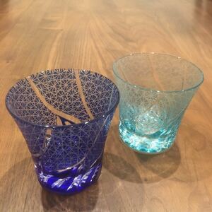 江戸切子　切子　ロックグラス　青色　水色　セット　和風　鮮やか　キレイ　工芸品　グラス　