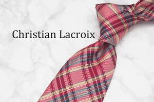 【美品】Christian Lacroix クリスチャンラクロア A-288 チェック 赤 ブランド ネクタイ 良品 古着 卸 USED オールド SILK