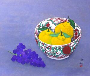 由利『静物』◆日本画10号◆落款・共シール有◆繊細な色彩描写！果実！額装