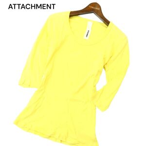 ATTACHMENT アタッチメント 春夏 スリム 7分袖★ カットソー Tシャツ Sz.1　メンズ 黄色 日本製　A4T05364_5#D