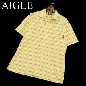 AIGLE エーグル 春夏 ポリ&コットン★ ボーダー 半袖 シャツ Sz.S　メンズ アウトドア　A3T09160_7#A