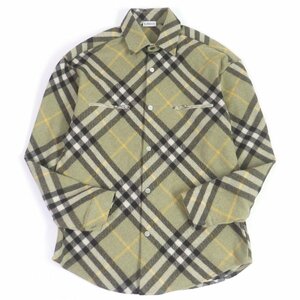 極美品□BURBERRY バーバリー 23AW 8076470 チェック柄 ウールブレンド オーバーシャツ 長袖シャツ カーキ S 正規品 メンズオススメ