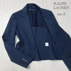 RALPH LAUREN リネン混テーラードジャケット　裏地シルク　ネイビー　S