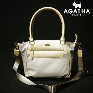 新品1円～★フランスブランド AGATHA アガタ 2WAY レザー トートバッグ ハンドバッグ グレージュ 軽量 正規店本物 ◆9291◆