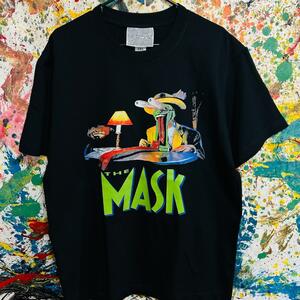 MASK レトロ リプリント Tシャツ 半袖 メンズ 新品 個性的 黒 ブラック マスク ジムキャリー　映画 90年代 コメディ映画 ティーシャツ