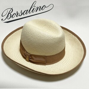 《Borsalino ボルサリーノ》新品 定価46,200円 イタリア製 春夏モデル 天然草 パナマハット 麦わら帽子 人気のワイドブリム S(56)S0294