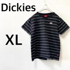 【ディッキーズ】半袖トップス ボーダー ロゴ カジュアル 春夏 ブラック XL