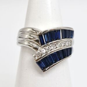 1円〜!!ソ付き!!▼Pt900 天然サファイア/天然ダイヤモンドリング▼D 約9.7g 約12.5号 diamond sapphire jewelry ring 指輪EE7/ES531