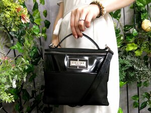 ●超美品●CELINE セリーヌ●ロゴ金具●キャンバス エナメル パテント レザー●2way バニティ バッグ●黒●SV金具●ヴィンテージ●Js47203