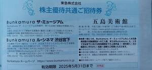 ☆最新☆ 東急 株主優待 Bunkamuraザ・ミュージアム ル・シネマ渋谷宮下 五島美術館 株主優待共通ご招待券 1枚 有効期間2025.5.31 送料\85~