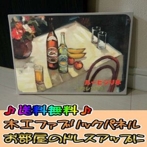 コットン製 木工ホーロー看板 「KIRIN ビール」 昭和 レトロ 大正 オシャレ アート 雑貨 ファブリックパネル インテリア