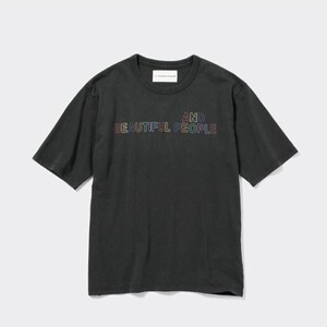 美品 送料無料 GU 5分袖グラフィックT ロゴTシャツ