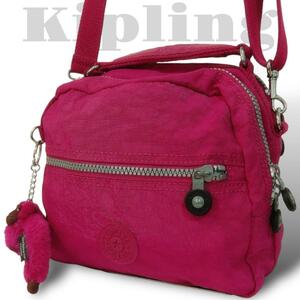 美品 Kipling ショルダーバッグ リュック クロスボディ 3way ゴリラ キーホルダー ピンク ミニバッグ