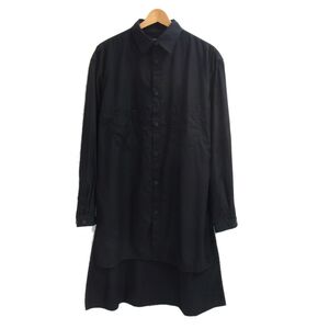 美品◇Yohji Yamamoto POUR HOMME 19SS スタンドカラー アシンメトリー 環縫い洗い後ろロング丈 長袖シャツ ヨウジヤマモト プールオム