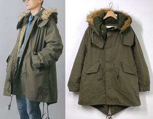 【美品】ヒューストン HOUSTON M65 PARKA ライナー ファーフード付き モッズコート XXS オリーブ カーキ フィッシュテール HB4053