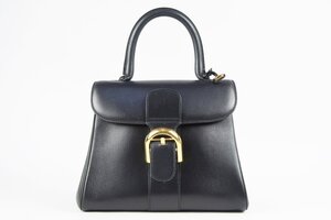 【美品】DELVAUX デルボー 王室御用達 ブリヨンPM ケリー型ハンドバッグ ブラック×ゴールド金具【RL93】