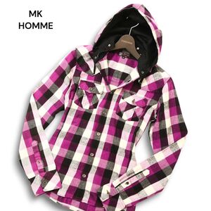 MK HOMME ミッシェルクラン オム 秋冬 フーディー★ 長袖 ウエスタン チェック ネル シャツ パーカー Sz.46　メンズ　C4T09671_A#B