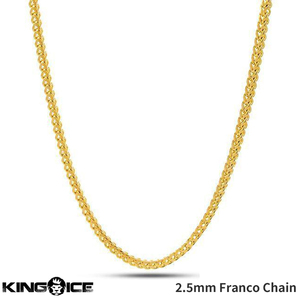 【チェーン幅2.5mm、長さ 18インチ】King Ice キングアイス フランコチェーン ネックレス ゴールド 14K Gold Stainless Steel Franco Chain