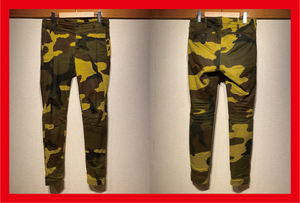 ♪送料無料★1piu1uguale3★パンツ★BIG CAMO STRETCH COTTON TAPERED SLACKS★Yellow Olive camo★2014AW★MRP087★定価42,120円★黄★S♪