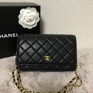 1円スタート★CHANEL★シャネル　マトラッセ　チェーンウォレット　キャビアスキン　黒×ゴールド　ショルダーバッグ