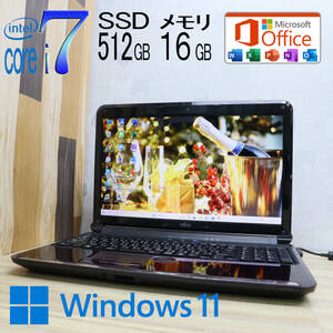 ★美品 最上級4コアi7！新品SSD512GB メモリ16GB★A56D Core i7-2630QM Webカメラ Win11 MS Office2019 Home&Business ノートPC★P71067