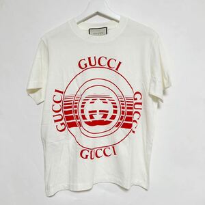 GUCCI グッチ レッドディスクプリント コットン ジャージー Tシャツ M アイボリー 中古