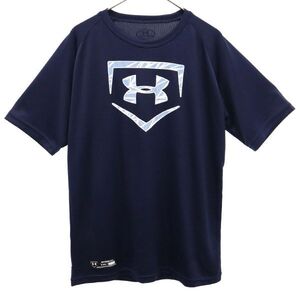 アンダーアーマー ロゴプリント トレーニング 半袖 Tシャツ YXL ネイビー UNDER ARMOUR クルーネック スポーツ ウォームアップ キッズ