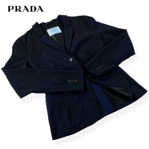 ★大きいサイズ/美品/高級生地★PRADA プラダ ウール100% 薄手 テーラードジャケット シングル 2ボタン ネイビーブラック 42 XL イタリア製