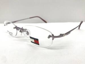 12K-156 新品 眼鏡 メガネフレーム チタン TOMMY HILFIGER 日本製 13g 52□17-135 フチなし ラインストーン シンプル レディース 女性 