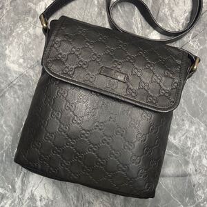 1円【美品】入手困難 GUCCI グッチ GGシマ 総柄 ショルダーバッグ サコッシュ ポシェット 斜め掛け レザー 本革 メンズ レディース