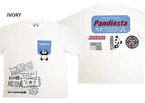 ぶら下がりパンダ半袖Tシャツ◆PANDIESTA JAPAN アイボリーLサイズ 554956 パンディエスタジャパン 刺繍 ユニセックス