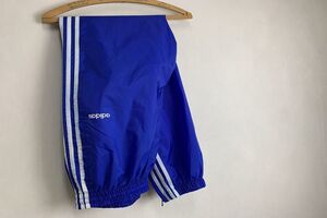 グッドコンディション!!90sビンテージadidasアディダスワンポイントロゴ刺繍3本ラインナイロンパンツM青×白アメカジストリートnr854