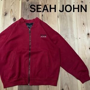 SEAH JOHN ショーンジョン sweat スウェット ジップアップ ジャンパー 90s 00s y2k B系 HIP HOP ビッグシルエット ワインレッド 玉mc3283