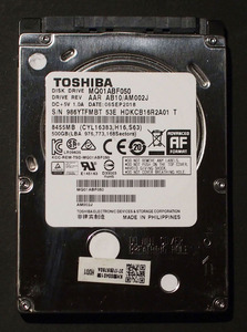 【使用2603時間】東芝 2.5 HDD 500GB SATA