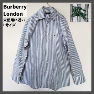 未使用級!! Lサイズ Burberry London バーバリーロンドン 【高級ライン】 ホースロゴ 刺繍 シャツ マルチストライプ ウォッシャブル 40