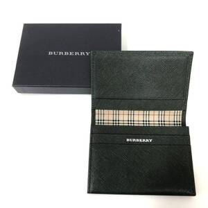 #岩 【美品】 BURBERRY バーバリー 名刺入れ 深緑 レザー 箱付き メンズ レディース パスケース カードケース 定期入れ