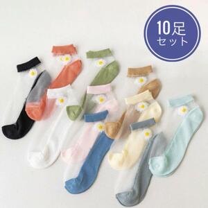 ☆新作入荷☆10足セット 花柄 薄生地 クルーソックス 通気性抜群 まとめ売り S-A4