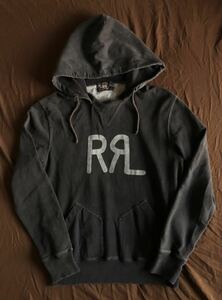 【名作】美品 RRL BRAND LOGO BLACK INDIGO HOODIE ダブルアールエル ブラックインディゴ ロゴ スウェット トレーナー パーカー S