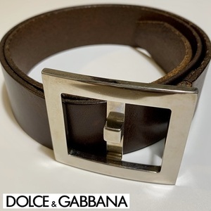 【中古　美品】★DOLCE＆GABBANA★ドルチェ＆ガッバーナ★　ベルト　こげ茶　重厚/デカバックル　90cm/36inch　イタリア製　100170