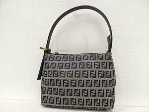 ◆美品◆FENDI フェンディ◆ズッキーノ◆ナイロンキャンバス カーフ レザー 本革◆ミニ ハンド バッグ◆ネイビー ゴールド金具◆A6696