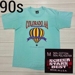 90s USA製◆screen stars スクリーンスターズ◆Tシャツ M ペパーミントグリーン ターコイズ COLORADO CONVENTION 92 MADE IN USA