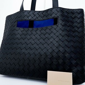 1円■新品同様■超希少デザイン■現行近■BOTTEGA VENETA ボッテガ スロット イントレチャート トートバッグ ビジネス メンズ ブラック 黒