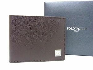 ■新品■未使用■ POLO WORLD ポロワールド レザー 二つ折り 財布 ウォレット メンズ レディース ブラウン系 BE9741